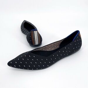 Rothy's RETIRED The Point Ivory Polka Dot Black Knit Ballet Flats Shoes Size 7